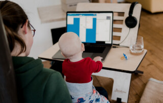 Mother working with her child