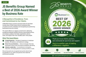 JS Benefits Group recognized as a Best of 2026 Award Winner by Business Rate for excellence in employee benefits consulting, HR services, corporate wellness, and healthcare cost management.