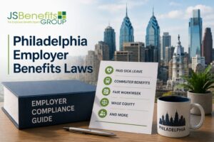 JS Benefits Group image about Philadelphia employer benefits laws, including paid sick leave, commuter benefits, Fair Workweek, and wage equity.