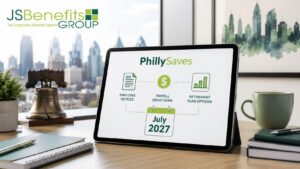 JS Benefits Group image explaining PhillySaves requirements for Philadelphia employers.