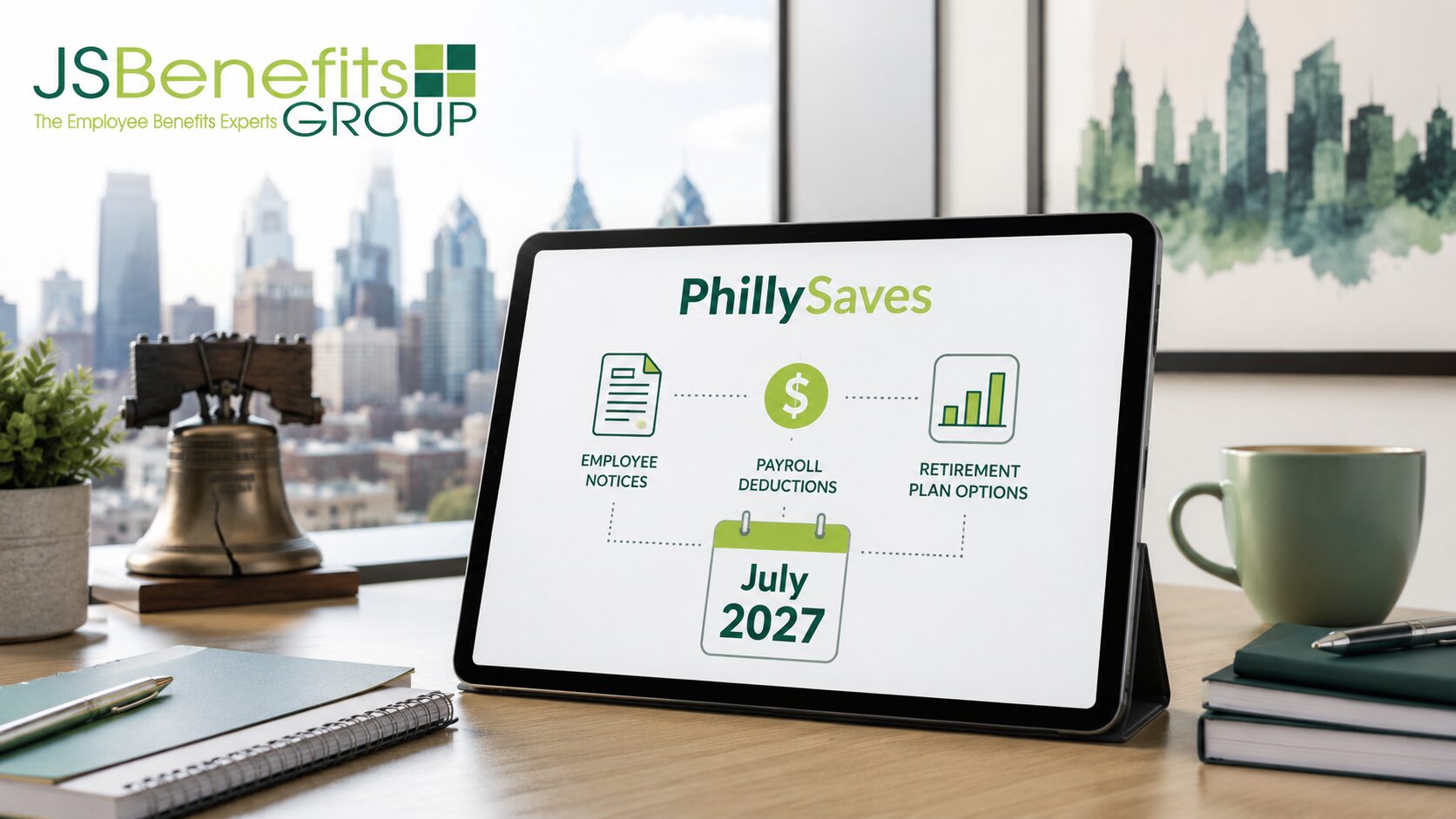JS Benefits Group image explaining PhillySaves requirements for Philadelphia employers.