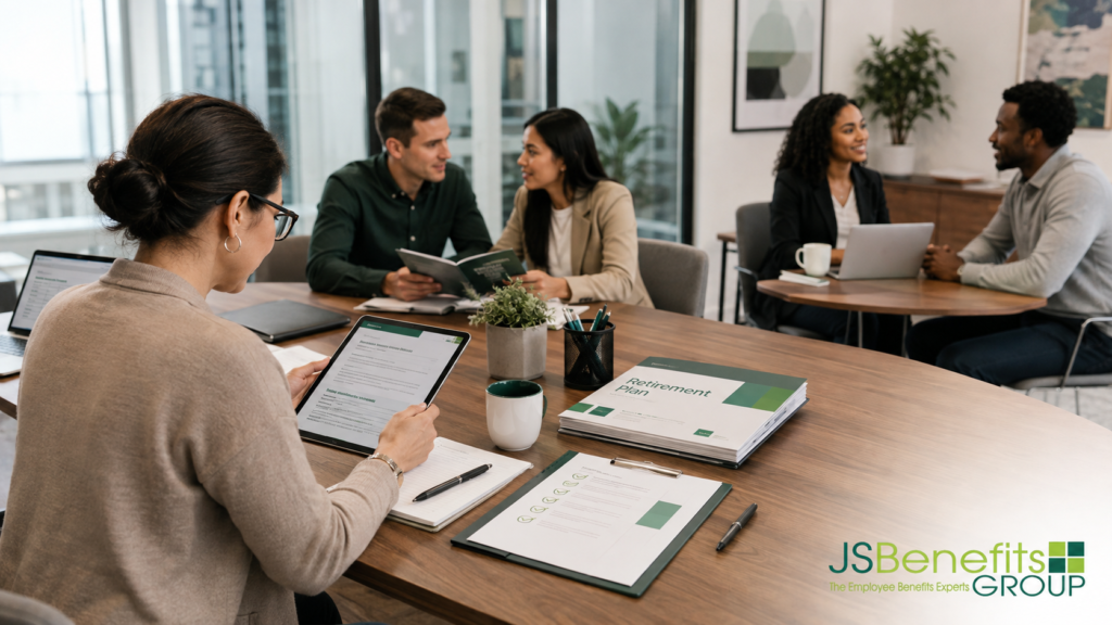 HR administrator reviewing retirement plan coverage for different employee groups