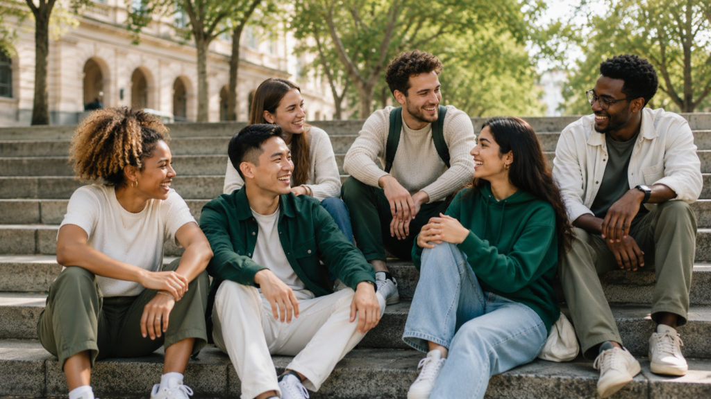 Young adults sitting together outdoors representing dependent health coverage after age 26