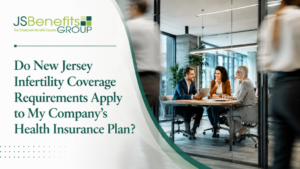 Benefits professionals discussing New Jersey infertility coverage requirements in office